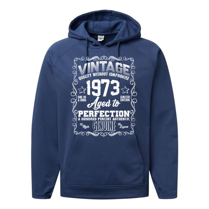 Vintage Quality Without Compromise Aged To Perfection 1973 50th Birthday Performance Fleece Hoodie