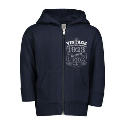 Vintage Quality Without Compromise Age Perfectly 1923 100th Birthday Toddler Zip Fleece Hoodie