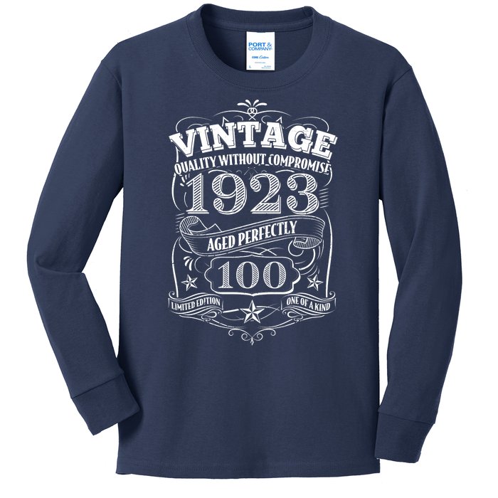 Vintage Quality Without Compromise Age Perfectly 1923 100th Birthday Kids Long Sleeve Shirt