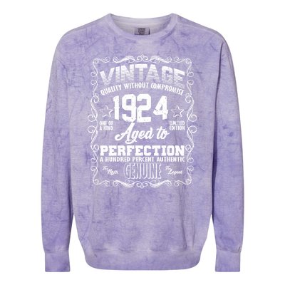 Vintage Quality Without Compromise Aged To Perfection 1924 100th Birthday Colorblast Crewneck Sweatshirt