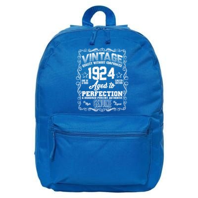 Vintage Quality Without Compromise Aged To Perfection 1924 100th Birthday 16 in Basic Backpack