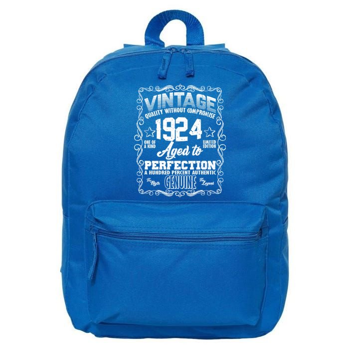 Vintage Quality Without Compromise Aged To Perfection 1924 100th Birthday 16 in Basic Backpack