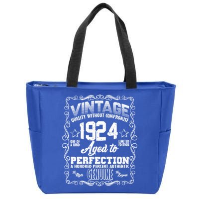 Vintage Quality Without Compromise Aged To Perfection 1924 100th Birthday Zip Tote Bag