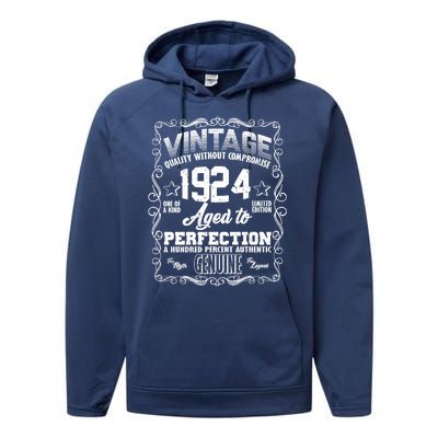 Vintage Quality Without Compromise Aged To Perfection 1924 100th Birthday Performance Fleece Hoodie