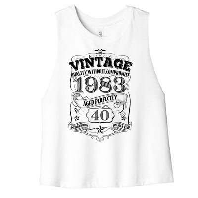 Vintage Quality Without Compromise Age Perfectly 1983 40th Birthday Women's Racerback Cropped Tank