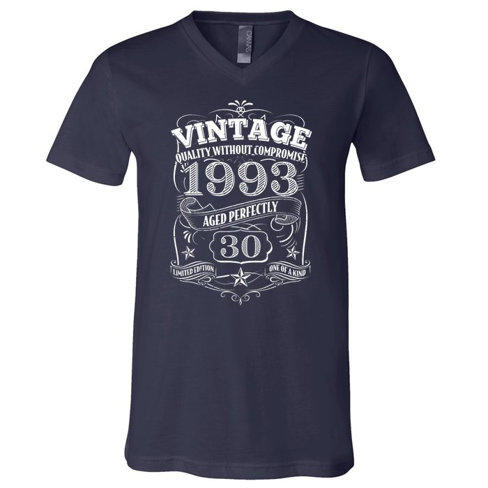 Vintage Quality Without Compromise Age Perfectly 1993 30th Birthday V-Neck T-Shirt