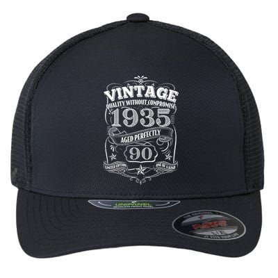 Vintage Quality Without Compromise Age Perfectly 1935 90th Birthday Flexfit Unipanel Trucker Cap