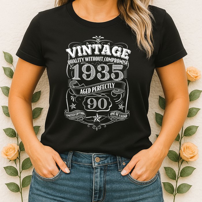 Vintage Quality Without Compromise Age Perfectly 1935 90th Birthday Womens T-Shirt