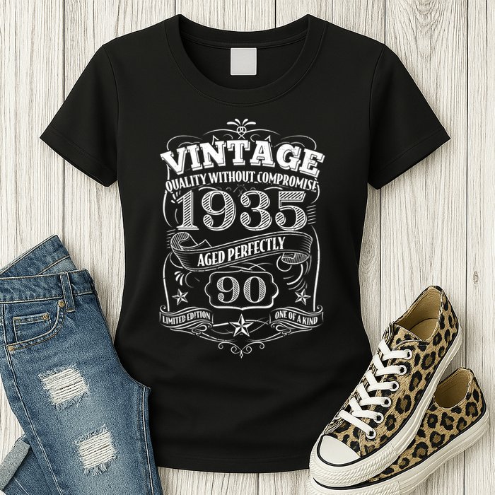 Vintage Quality Without Compromise Age Perfectly 1935 90th Birthday Womens T-Shirt