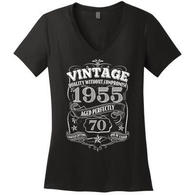 Vintage Quality Without Compromise Age Perfectly 1955 70th Birthday Women's V-Neck T-Shirt