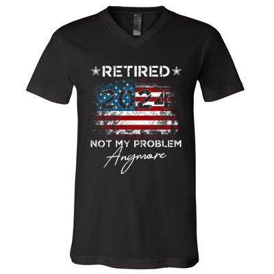 Vintage Retired 2024 Not My Problem Anymore American Flag V-Neck T-Shirt