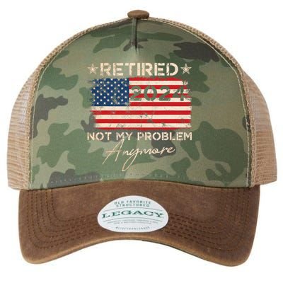 Vintage Retired 2024 Not My Problem Anymore American Flag Legacy Tie Dye Trucker Hat