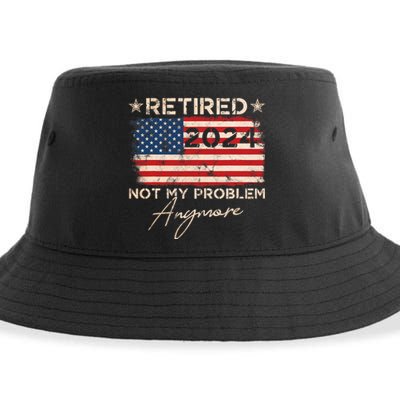 Vintage Retired 2024 Not My Problem Anymore American Flag Sustainable Bucket Hat