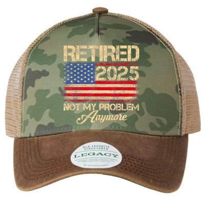 Vintage Retired 2025 Not My Problem Anymore American Flag Legacy Tie Dye Trucker Hat