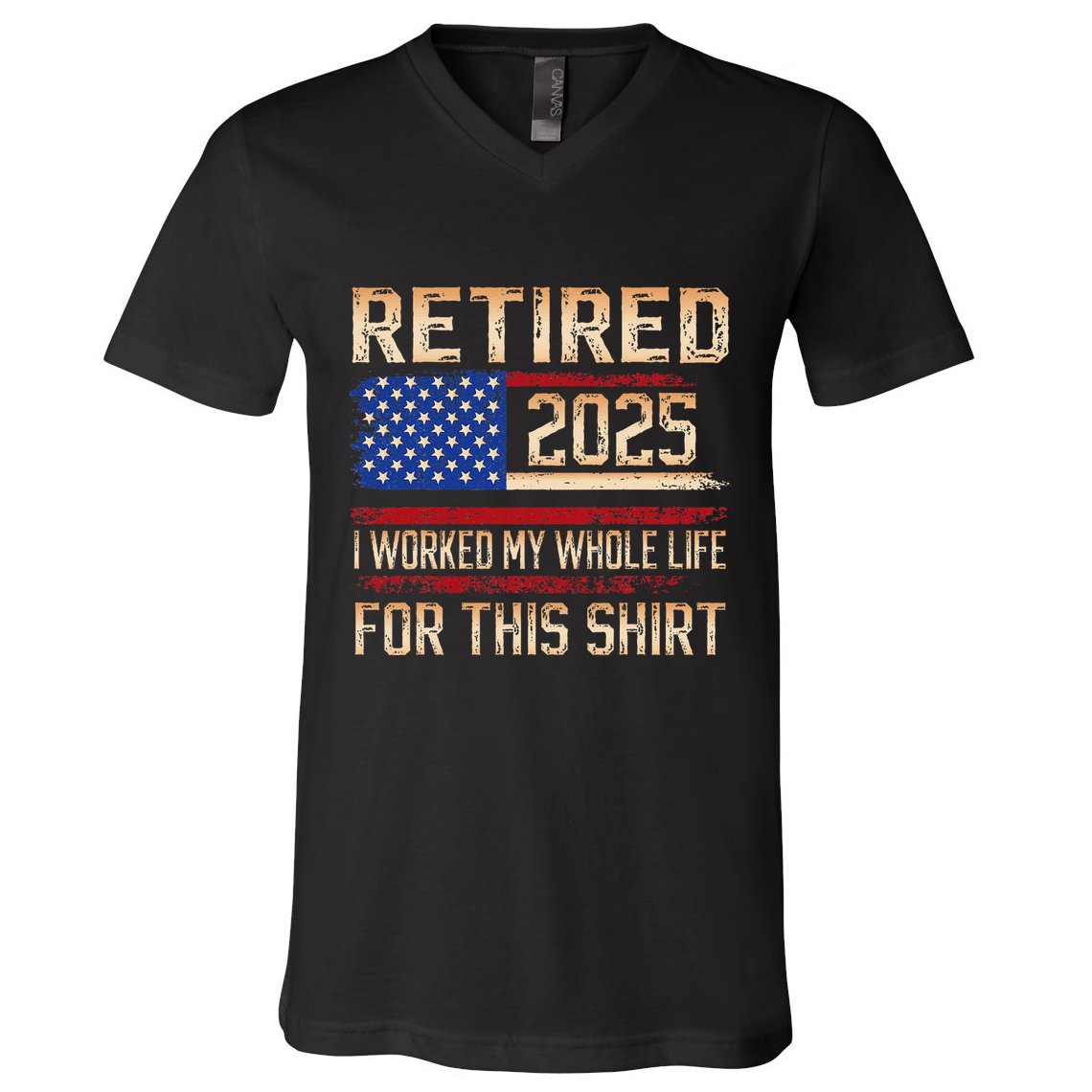 Vintage Retired 2025 Retirement American Flag Not My Problem Gifts V-Neck T-Shirt