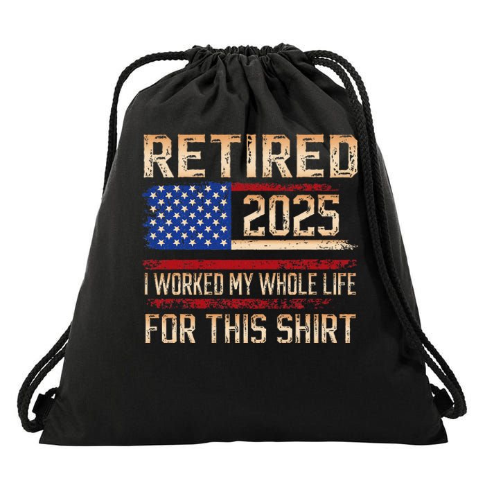 Vintage Retired 2025 Retirement American Flag Not My Problem Gifts Drawstring Bag