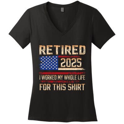 Vintage Retired 2025 Retirement American Flag Not My Problem Gifts Women's V-Neck T-Shirt