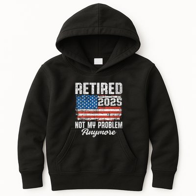 Vintage Retired 2025 Not My Problem Anymore American Flag Kids Hoodie