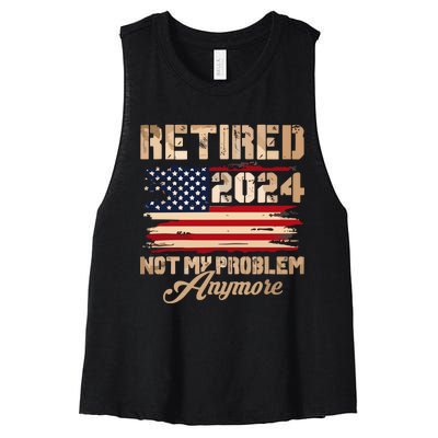 Vintage Retired 2024 Not My Problem Anymore American Flag Women's Racerback Cropped Tank