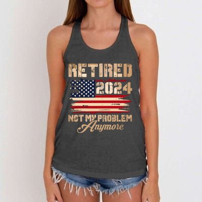 Vintage Retired 2024 Not My Problem Anymore American Flag Women's Knotted Racerback Tank