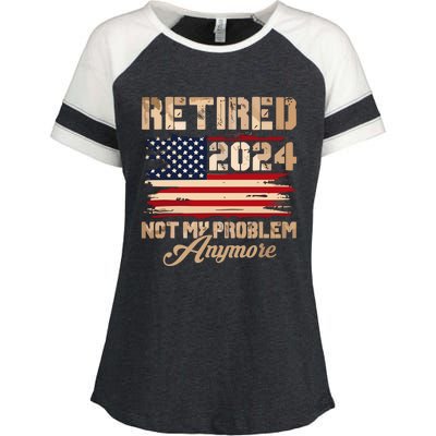 Vintage Retired 2024 Not My Problem Anymore American Flag Enza Ladies Jersey Colorblock Tee