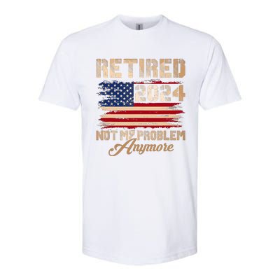 Vintage Retired 2024 Not My Problem Anymore American Flag Softstyle CVC T-Shirt