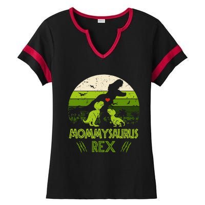 Vintage Retro 2 Mommysaurus Dinosaur Lover Gift Ladies Halftime Notch Neck Tee