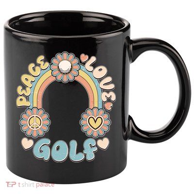 Vintage Retro 60s Peace Love Golf 11oz C Handle Ceramic Mug