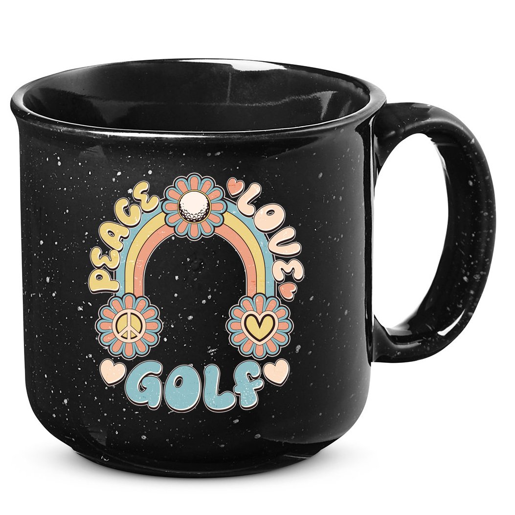 Vintage Retro 60s Peace Love Golf 15oz Campfire Ceramic Mug
