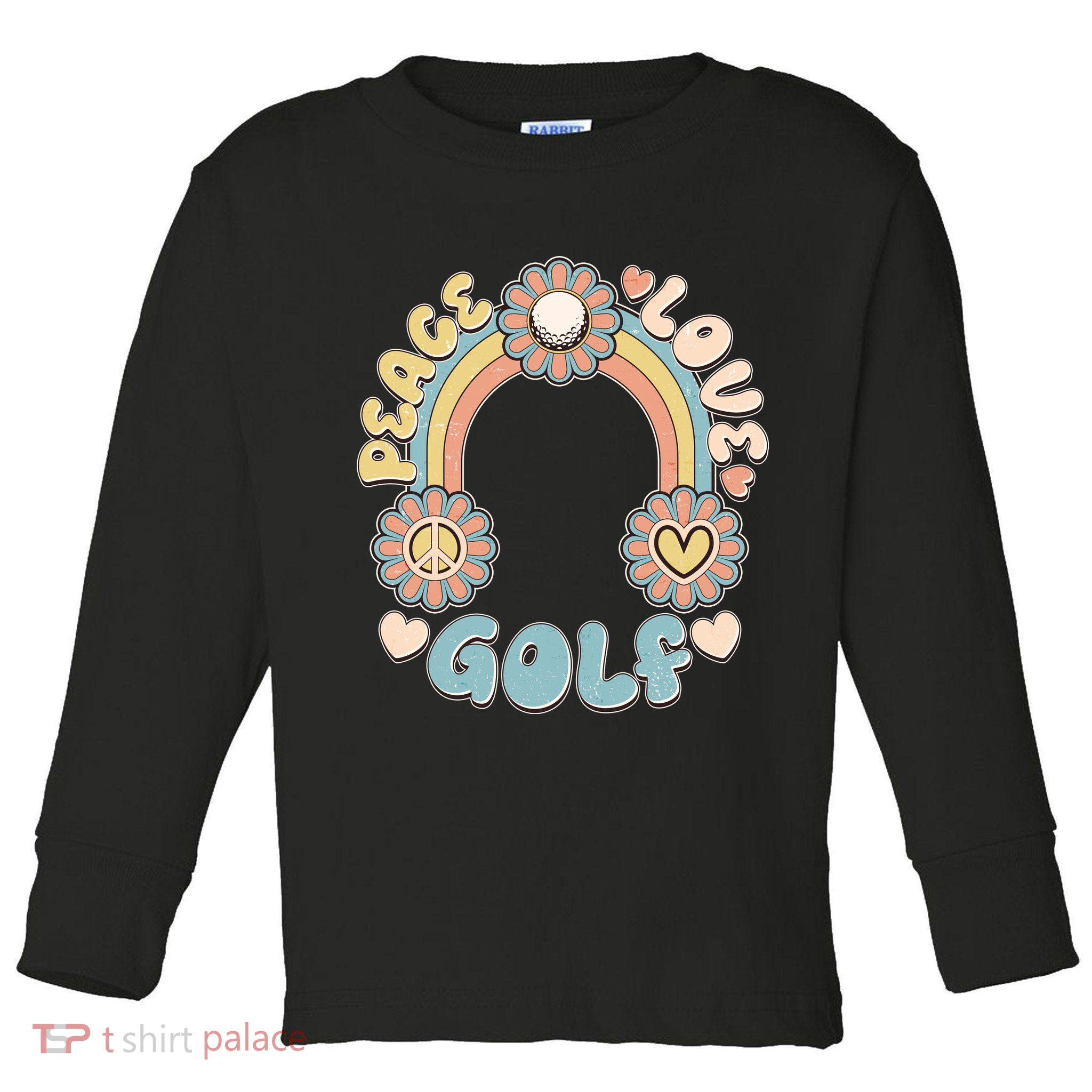 Vintage Retro 60s Peace Love Golf Toddler Long Sleeve Shirt