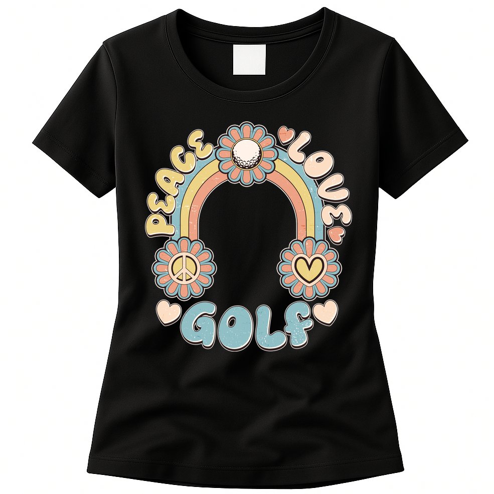 Vintage Retro 60s Peace Love Golf Womens T-Shirt