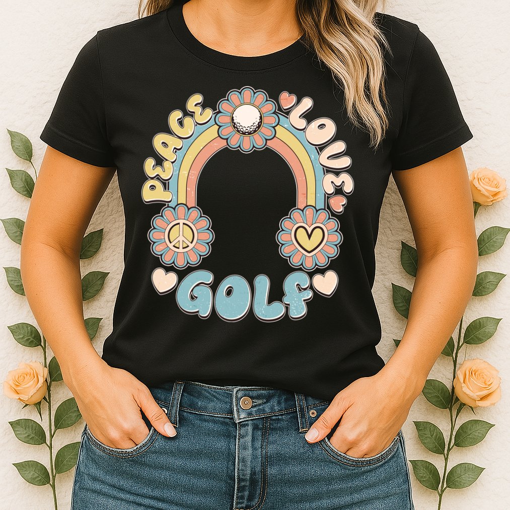 Vintage Retro 60s Peace Love Golf Womens T-Shirt