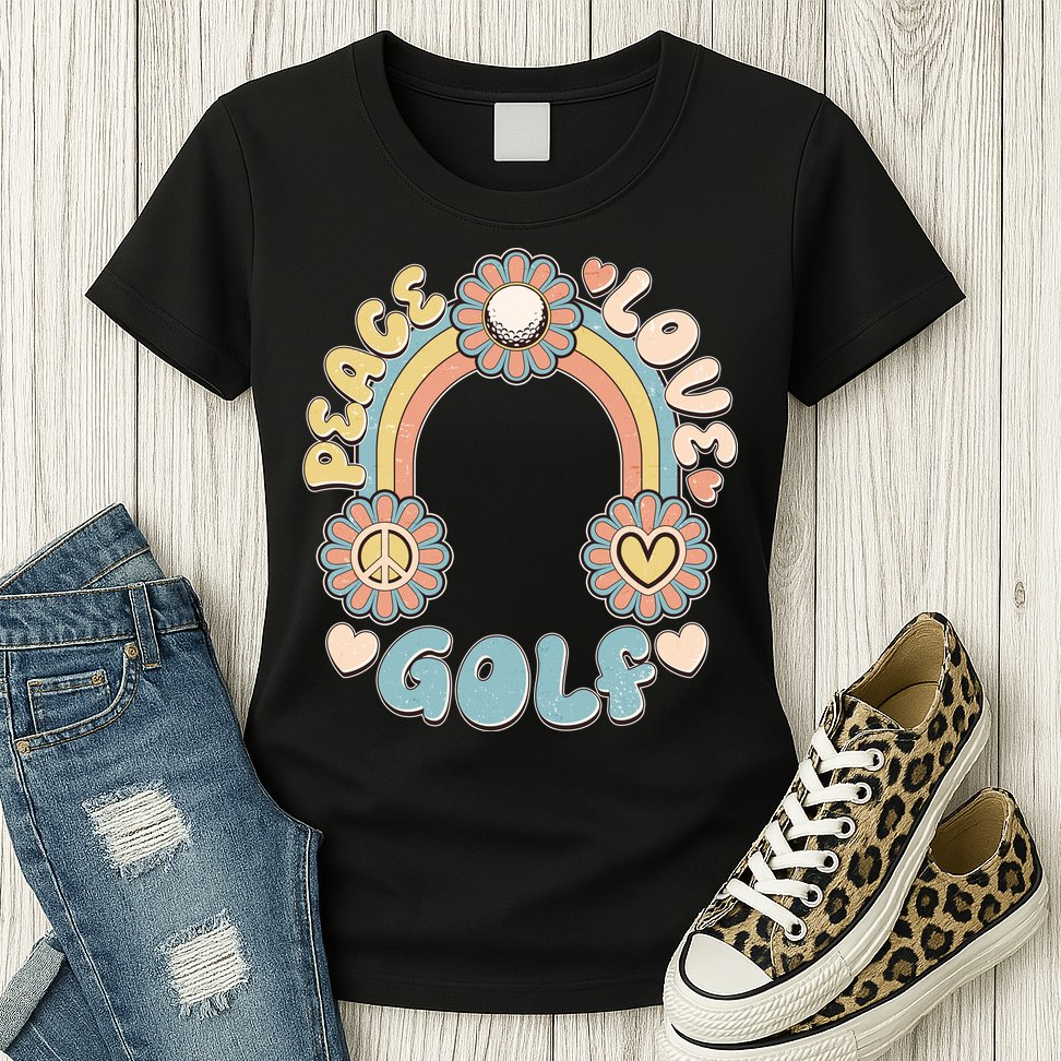 Vintage Retro 60s Peace Love Golf Womens T-Shirt