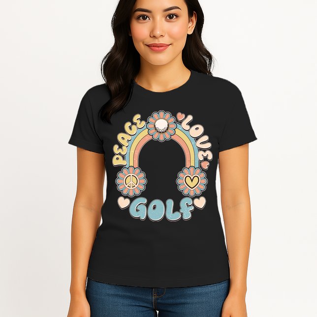Vintage Retro 60s Peace Love Golf Womens T-Shirt