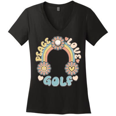 Vintage Retro 60s Peace Love Golf Women's V-Neck T-Shirt