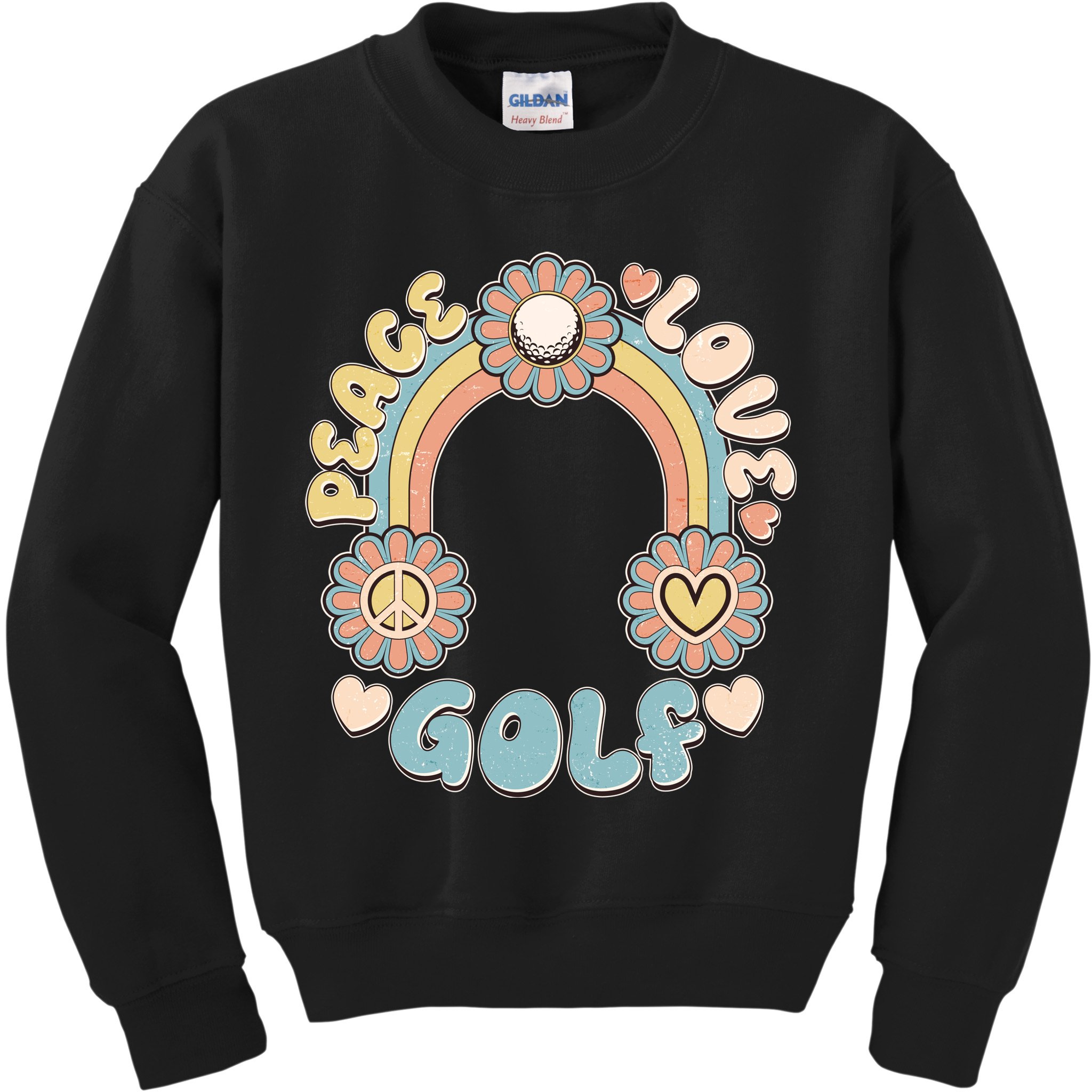 Vintage Retro 60s Peace Love Golf Kids Sweatshirt