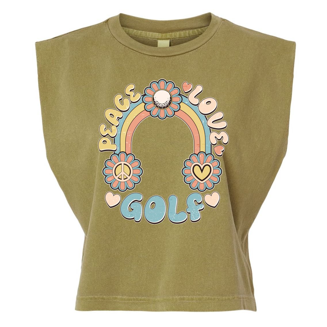 Vintage Retro 60s Peace Love Golf Garment-Dyed Women's Muscle Tee