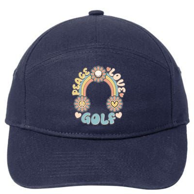 Vintage Retro 60s Peace Love Golf 7-Panel Snapback Hat