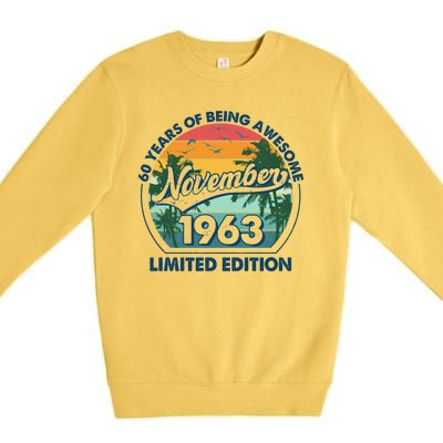 Vintage Retro 60 Years Of Being Awesome November 1963 Birthday Premium Crewneck Sweatshirt