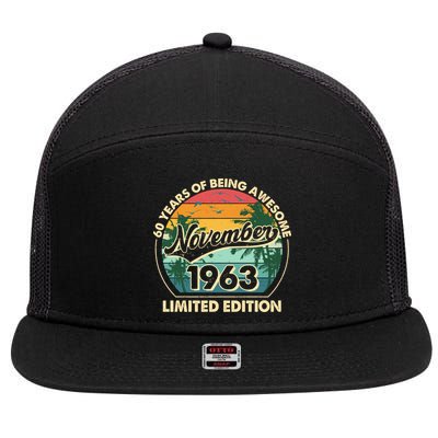 Vintage Retro 60 Years Of Being Awesome November 1963 Birthday 7 Panel Mesh Trucker Snapback Hat