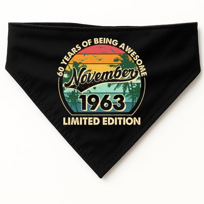 Vintage Retro 60 Years Of Being Awesome November 1963 Birthday USA-Made Doggie Bandana
