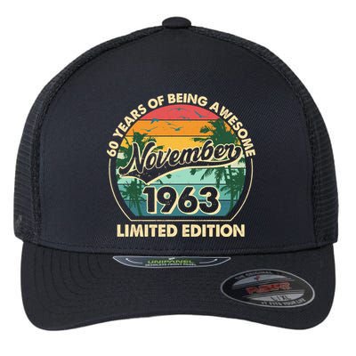 Vintage Retro 60 Years Of Being Awesome November 1963 Birthday Flexfit Unipanel Trucker Cap