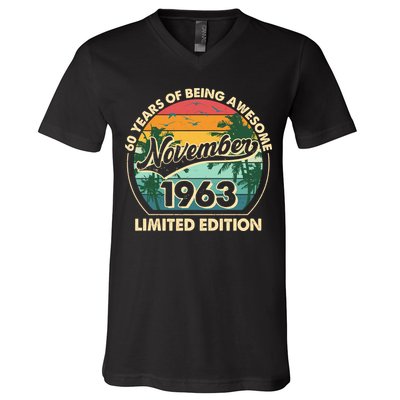 Vintage Retro 60 Years Of Being Awesome November 1963 Birthday V-Neck T-Shirt