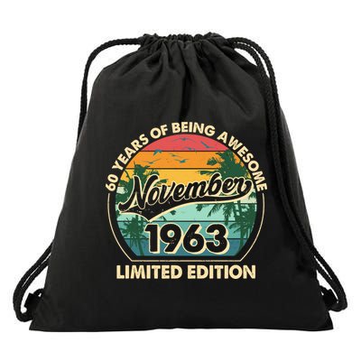 Vintage Retro 60 Years Of Being Awesome November 1963 Birthday Drawstring Bag