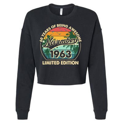 Vintage Retro 60 Years Of Being Awesome November 1963 Birthday Cropped Pullover Crew