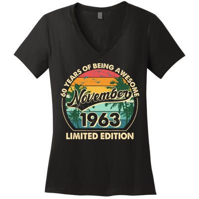 Vintage Retro 60 Years Of Being Awesome November 1963 Birthday Women's V-Neck T-Shirt