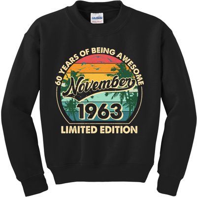 Vintage Retro 60 Years Of Being Awesome November 1963 Birthday Kids Sweatshirt