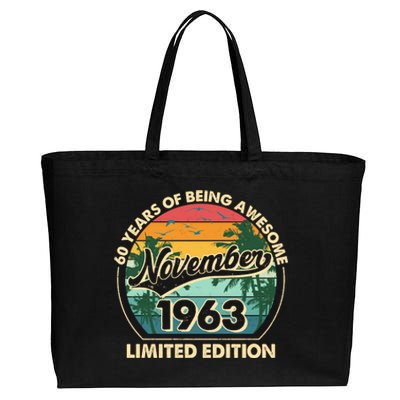 Vintage Retro 60 Years Of Being Awesome November 1963 Birthday Cotton Canvas Jumbo Tote