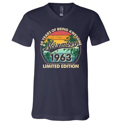 Vintage Retro 60 Years Of Being Awesome November 1963 Birthday V-Neck T-Shirt