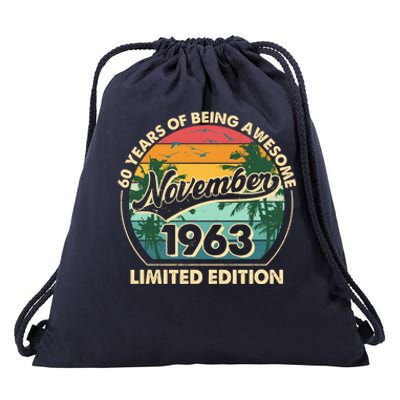 Vintage Retro 60 Years Of Being Awesome November 1963 Birthday Drawstring Bag